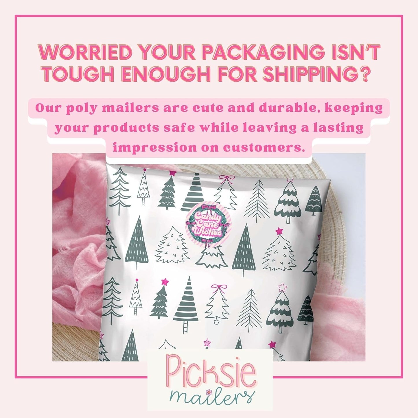 Christmas Shipping Bags Envelope 14x19 Holiday Shipping Supplies Poly Mailers for Small Business Boutique Mailing Bags for Clothing Cute Designer Polymailer - 100 Pack Festive Forest