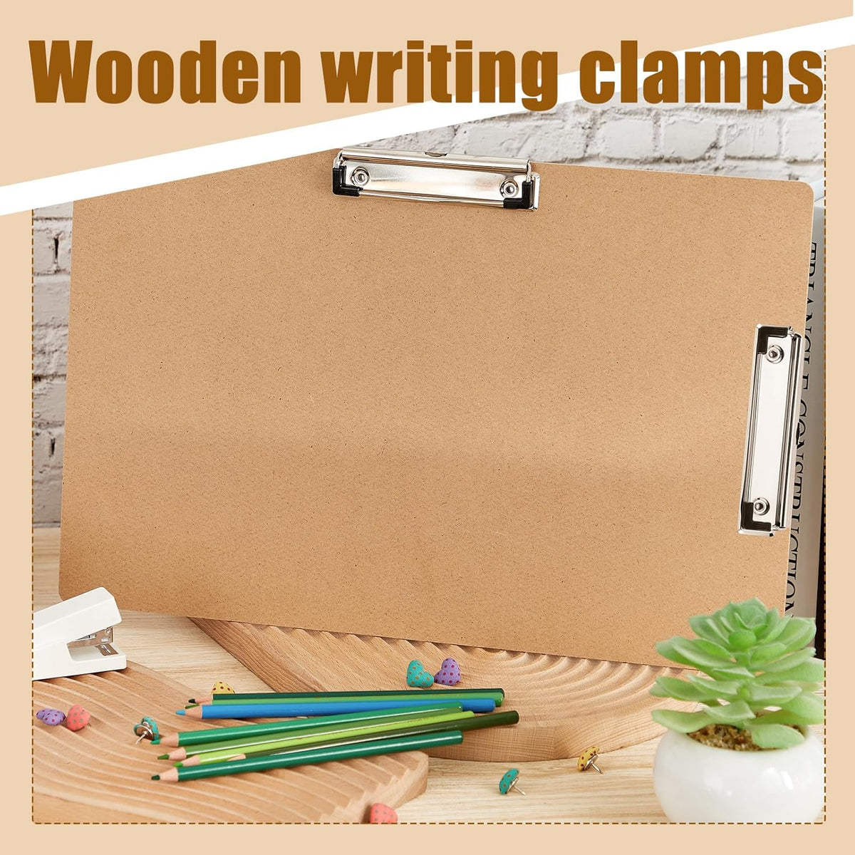Henoyso 4 Pcs 11x17 Clipboard Wooden Lap Board with Low Profile Clip Brown Double Landscape Clip Hardboard Drawing Board Landscape Horizontal Large Clipboard for Desk Paper Sketching Art Supplies