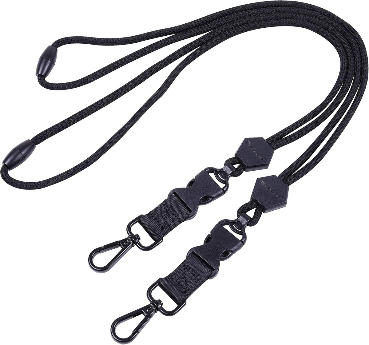 Wisdompro 2 Pack of 23 inch Durable Round Cord Heavy Duty Lanyard with Safety Breakaway Buckle, Detachable Buckle and Metal Hook for ID Card Badge Holder and Keys - Black and Black
