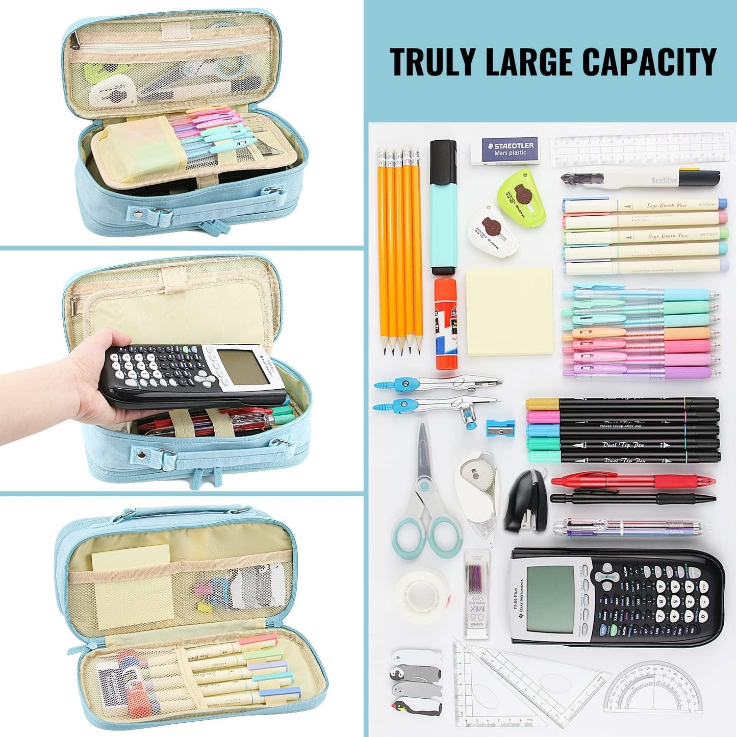 Pencil Case, Large Capacity Pencil Case Organizer; Double Zipper Storage Bag; Big Pencil Pouch for College School Office Teen Girl Boy Men Women Adult