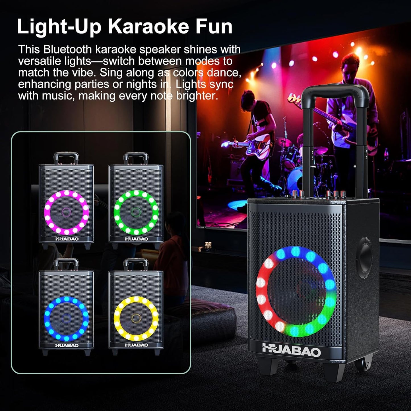 Portable Karaoke Machine with 2 Wireless Microphones, Bluetooth Speaker with Lights and Trolley Wheels, 6600mAh Rechargeable PA System, FM/AUX/USB/TF, Remote, Bass/Treble/Echo Adjust, Ideal for Party