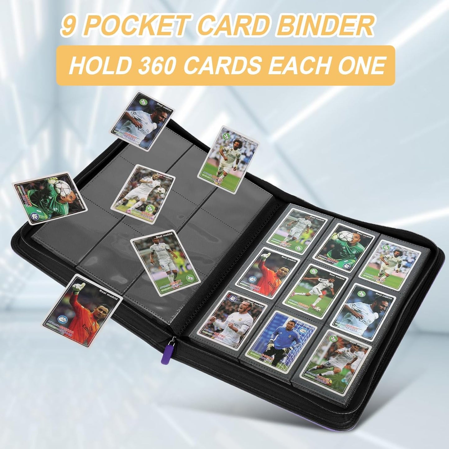 Trading Card Binder 9 Pocket, GERMUN PU Cover Card Binder for 360 Cards, Premium Trading Card Holder Folders, Double Sided Pocket Card Album for MTG, TCG (Purple)