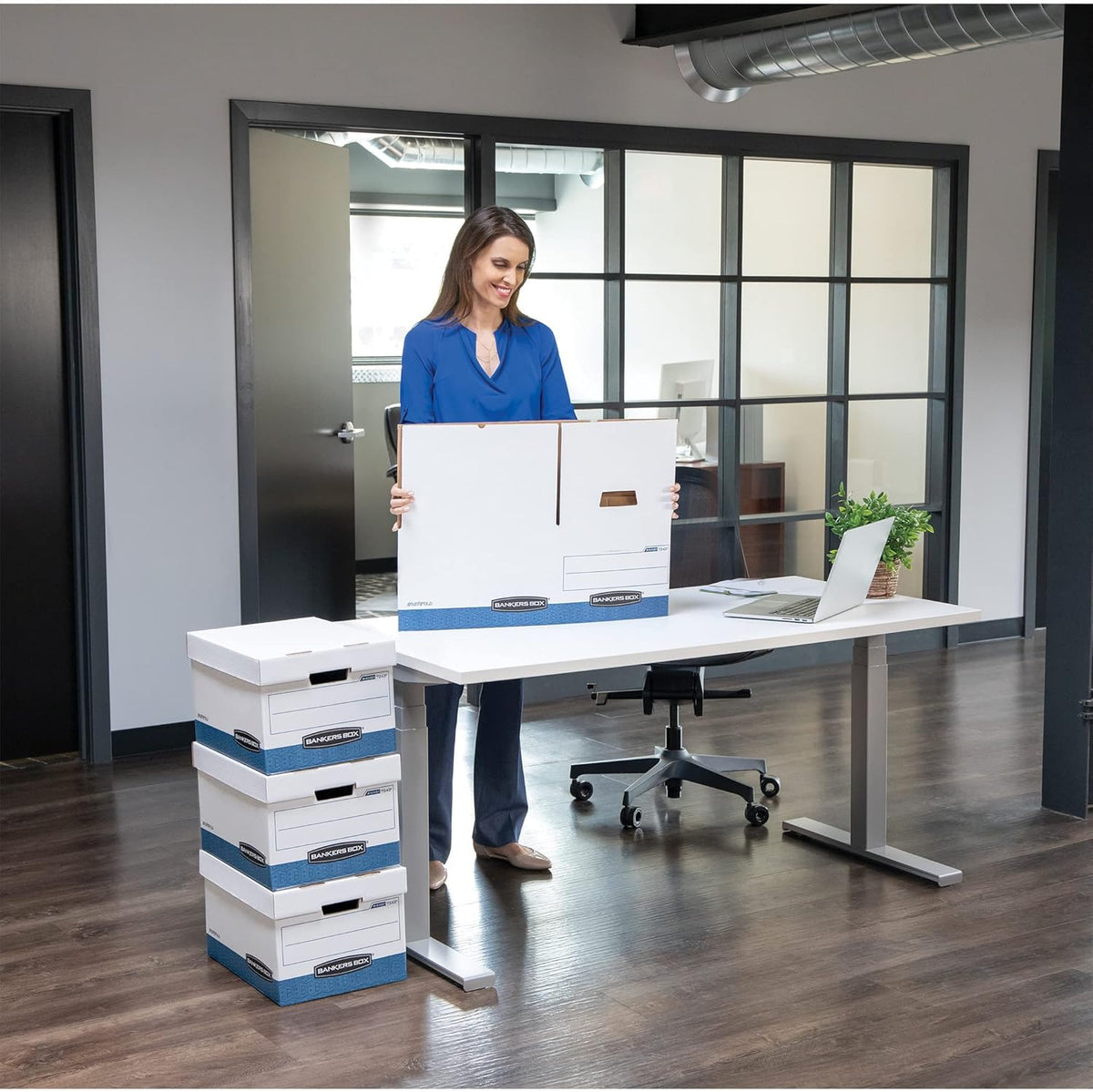 Bankers Box 30 Pack STOR/FILE Medium-Duty File Storage Boxes, FastFold, Lift-Off Lid, Letter/Legal, White/Blue