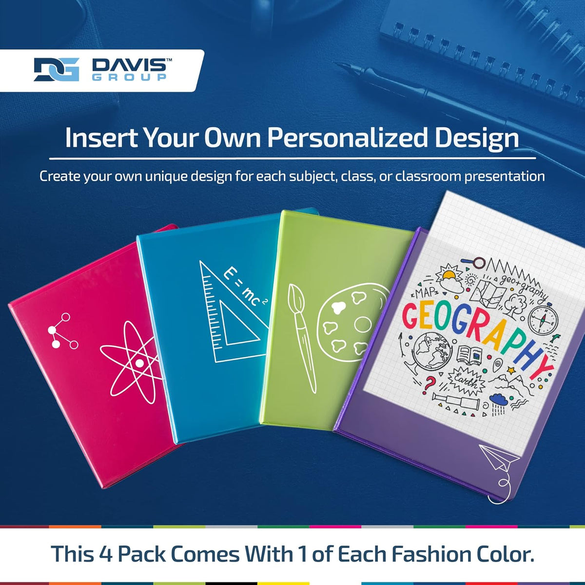 Easyview Premium 3-Ring Binders with Clear-View Covers and Round Rings, Binders for School or Office, 1 Inch, Pack of 4, Fashion Colors