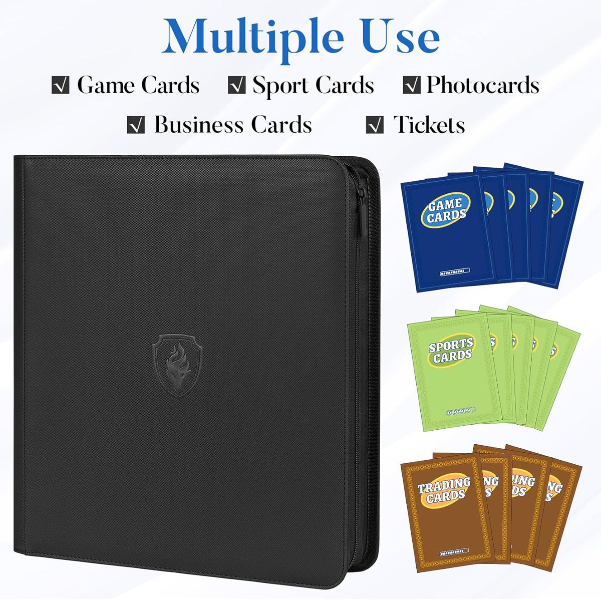 Premium Zip Card Binder 12 Pocket, Fabmaker 912 Pockets Trading Card Binder, PU Zipper Card Collection Album, Sturdy Side-Loading Card Book Holder for MTG, TCG, Game Cards, Sports Cards, Royal Blue