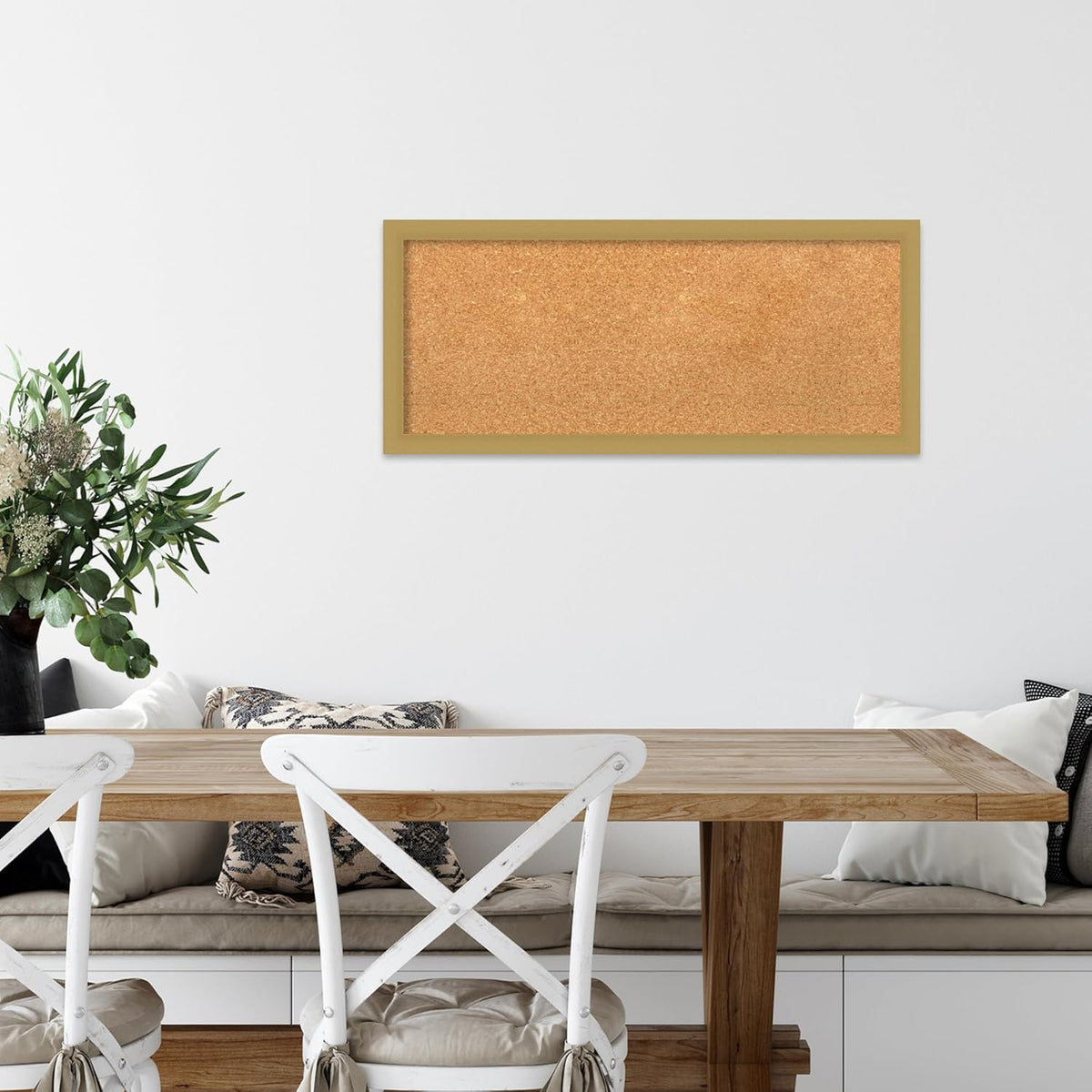 Amanti Art Natural Cork Board for Wall, 14x32 Vision Board with Gold Frame, Medium Corkboard Office Decor for Home Organization, Casual Corkboard Pinboard to display items for home organization