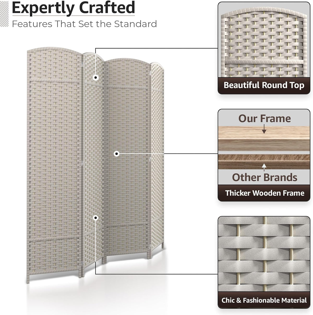 Sorbus 4 Panel Room Divider 6 ft. Tall - Privacy Screen, Extra Wide Double Hinged Panels, Mesh Hand-Woven Design, Partition Room Dividers and Folding Privacy Screens, Wall Divider for Room Separation