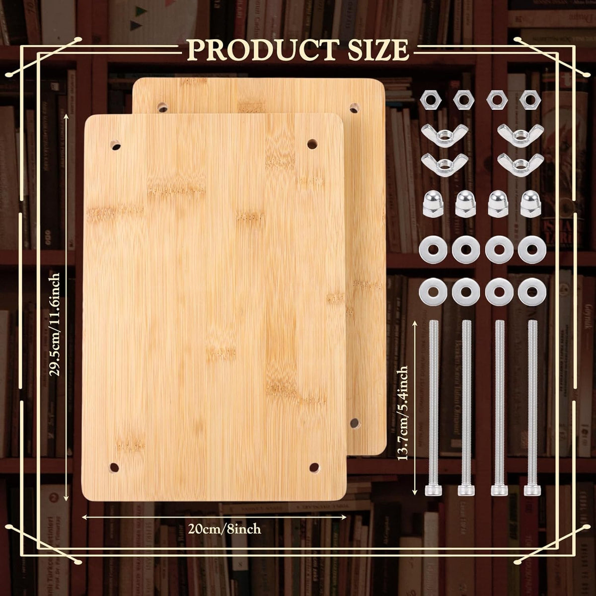Large Bookbinding Press with Binding Supplies, Bamboo Wood 11.6 x 7.9 Inch Ergonomic Book Binding Paper Machine Handmade DIY Craft Projects Binder Tool with Needles Wax Thread Book Cloth Folder Awl