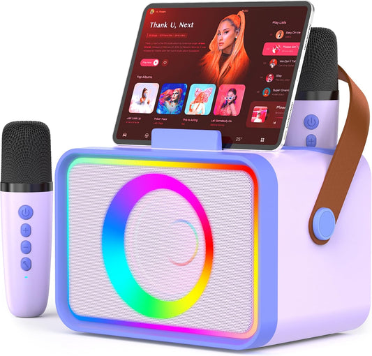 Karaoke Machine,Portable Bluetooth Speaker with 2 Wireless Microphone for Adults & Kids with LED Lights, Karaoke Microphone with PA System Supports USB/TF/AUX,Gift for Party (Purple Blue)