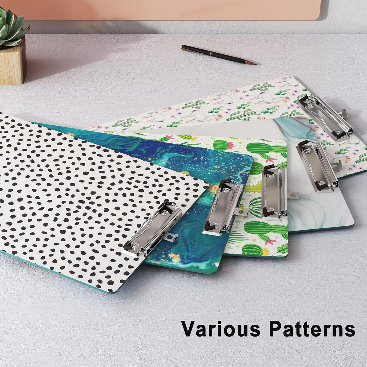 Clipboard Design Decorative Wood A4 Letter Size Clip Boards for Classroom Office, Standard Size 9" x 12.5" with Low Profile Metal Clip - Spots Leopard