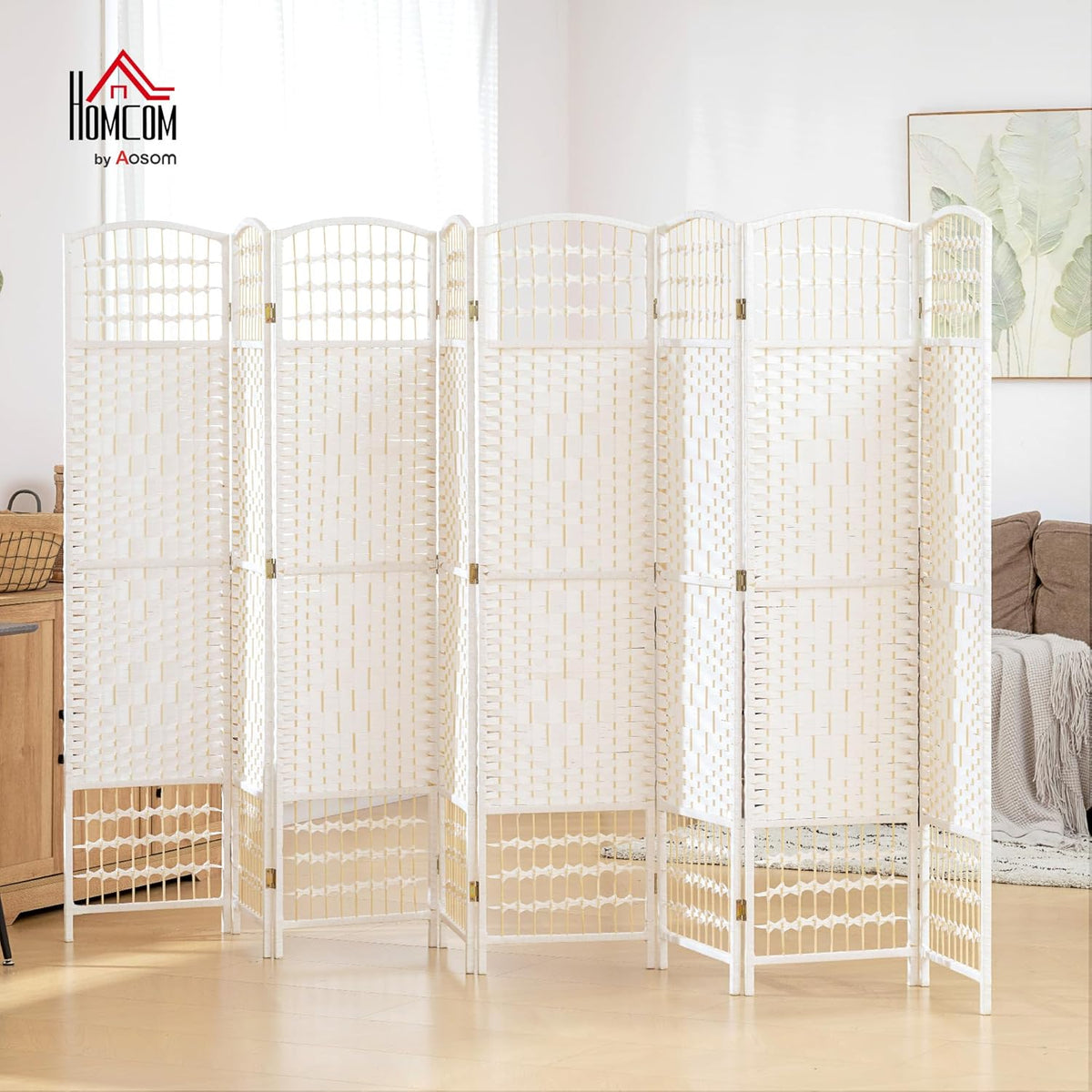 HOMCOM 8 Panel Room Divider, Folding Privacy Screen, 5.6' Room Separator, Wave Fiber Freestanding Partition Wall Divider, White