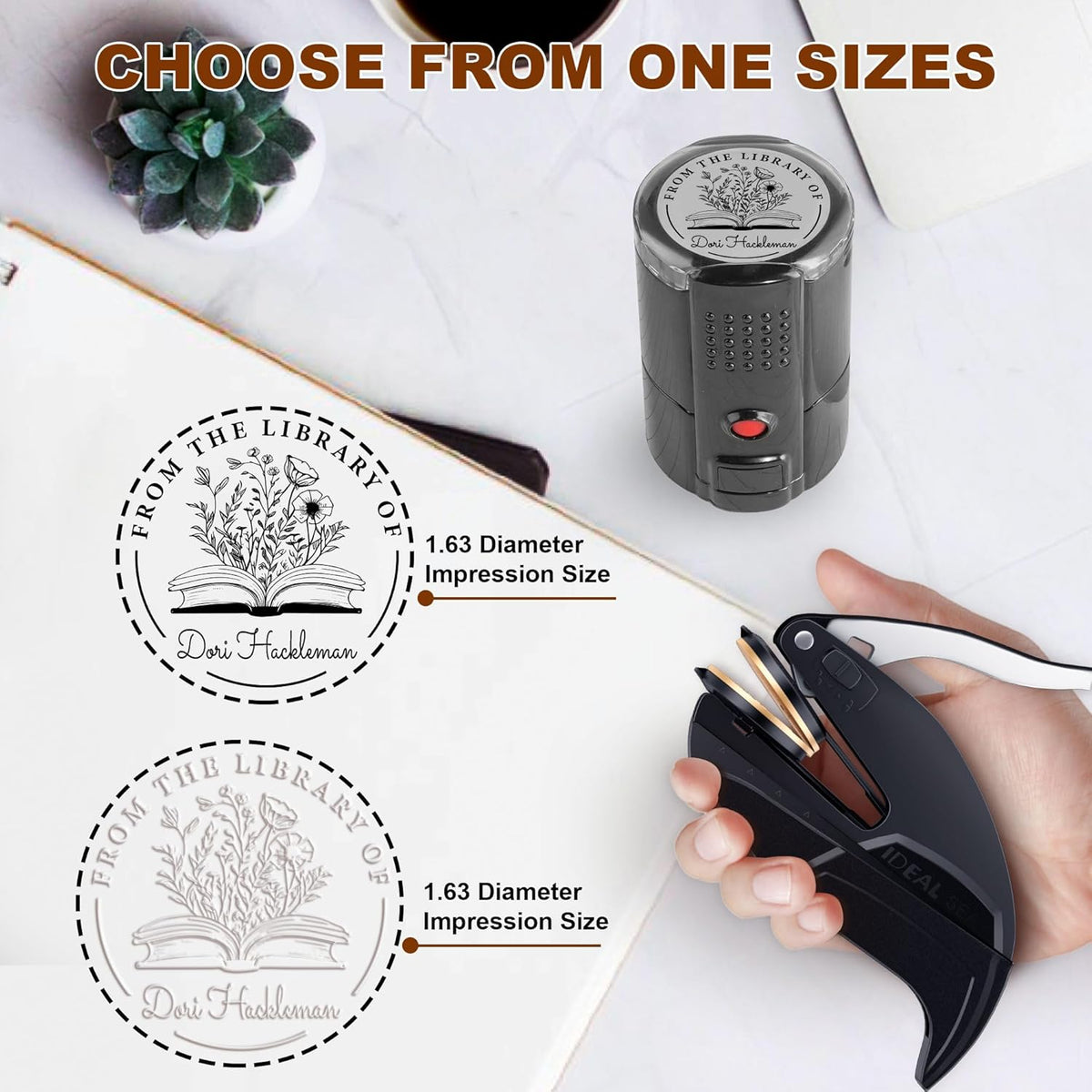 Wedding Embosser | Personalized Book Stamp | Monogram Embosser Stamp Customizable Rubber Stamp (Wedding 8)