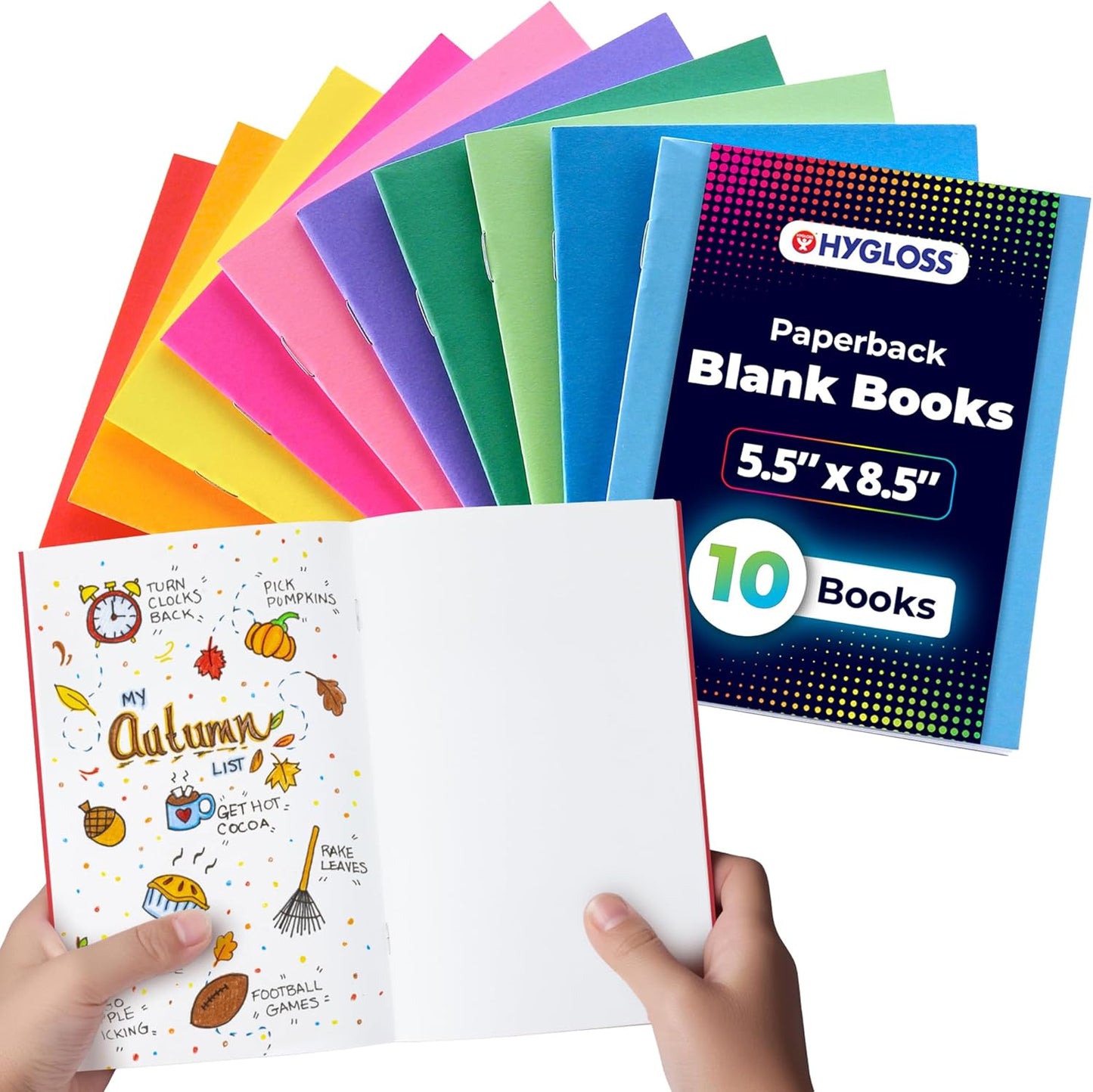 Hygloss Blank Books 5.5 x 8.5 Inches - 10 Pack – 10 Assorted Colors Paperback for Drawing & Writing – Empty Books for Journaling, Sketching or Arts & Craft