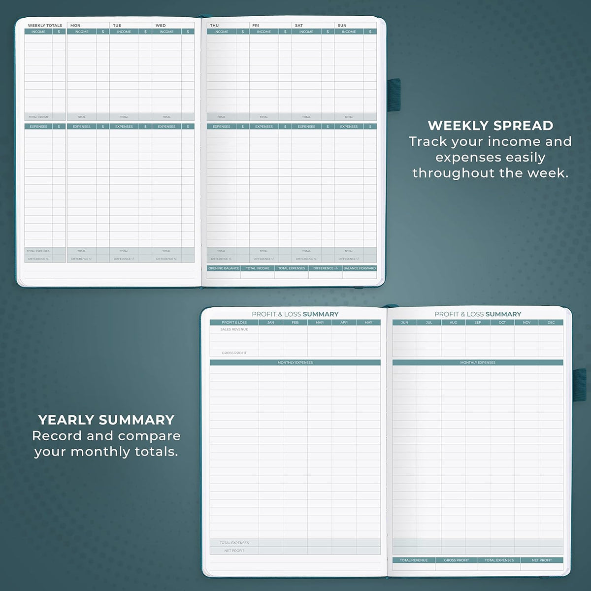 Clever Fox Income & Expense Tracker – Accounting & Bookkeeping Ledger Book for Small Business – 1-Year Record Notebook, A5 (Dark Teal)