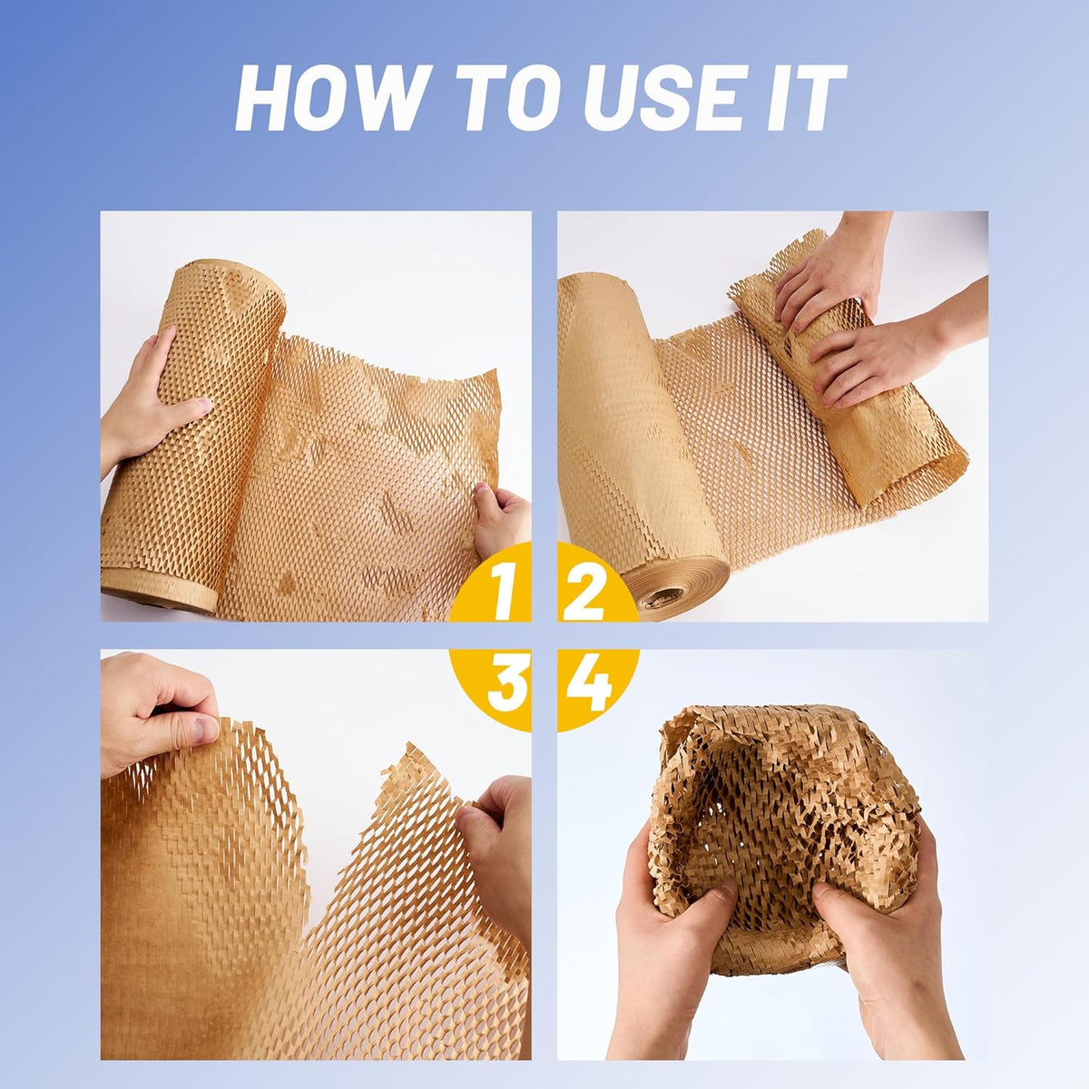 Honeycomb Packing Paper 15"x400' - Bubble Wrap Eco-Friendly Alternative, Recyclable Cushioning Material for Shipping, Moving & Small Business Packing Supplies with 20 Fragile Sticker Labels