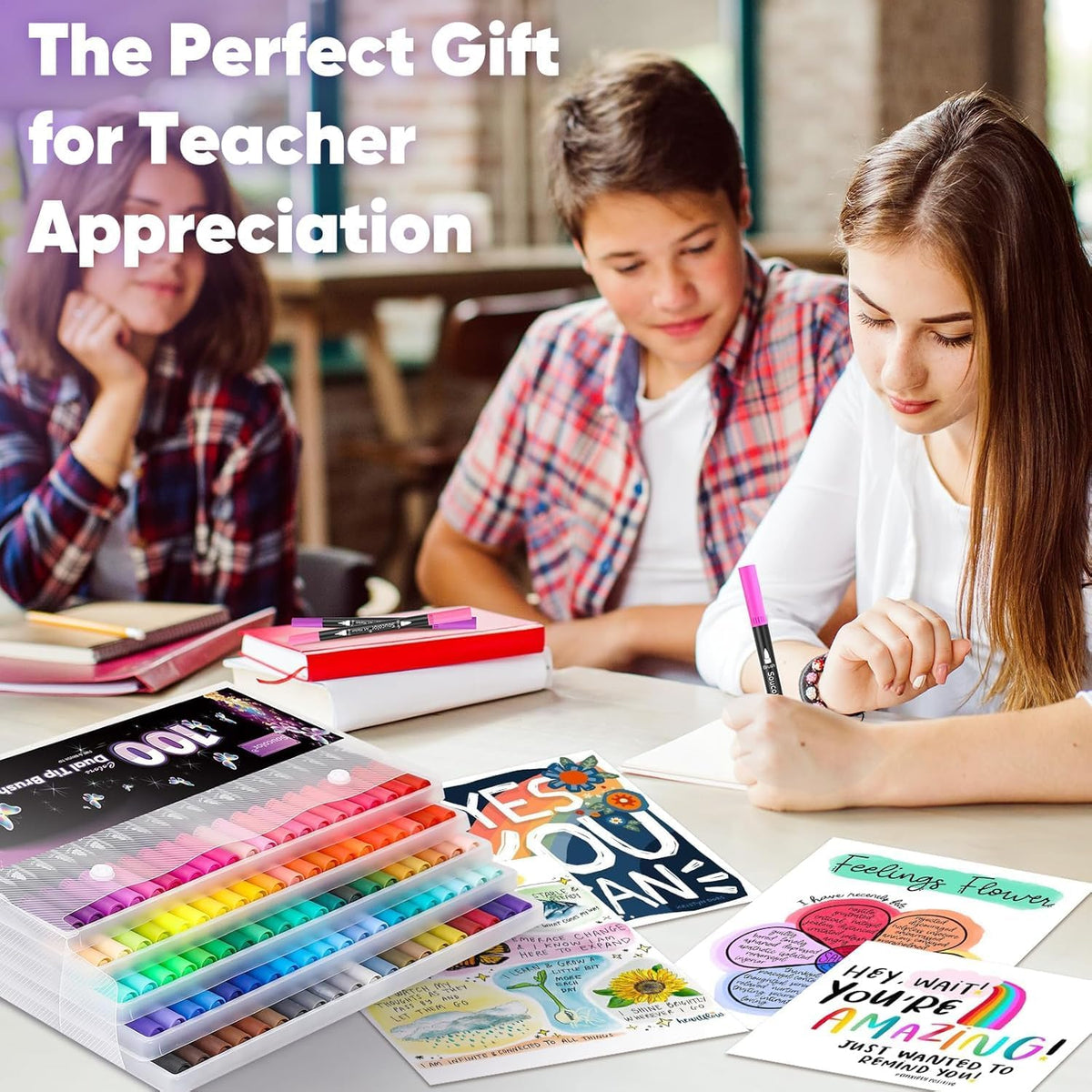 Soucolor Halloween Christmas Gifts for Teen Girls Trendy Stuff, Preppy Stuff for Teen Girls, 24 Colors Dual Tip Brush Markers Pens for Kids Planner Lettering Calligraphy Drawing Preppy School Stuff