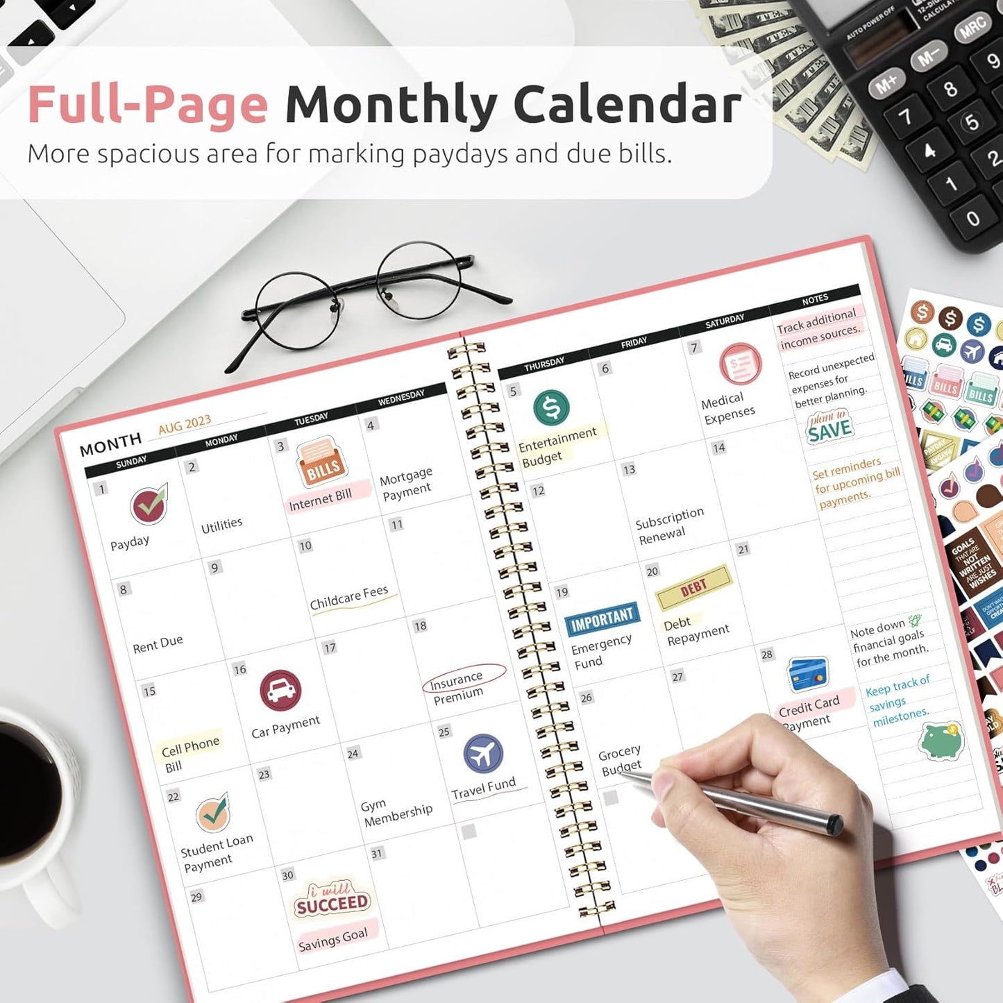 Aesthetic Budget Planner - Monthly Finance Planner with Expense Tracker, Undated Bill Organizer, Budget Notebook to Manage Your Finances, Account Budget Book with Colorful Pattern - Pastel Garden