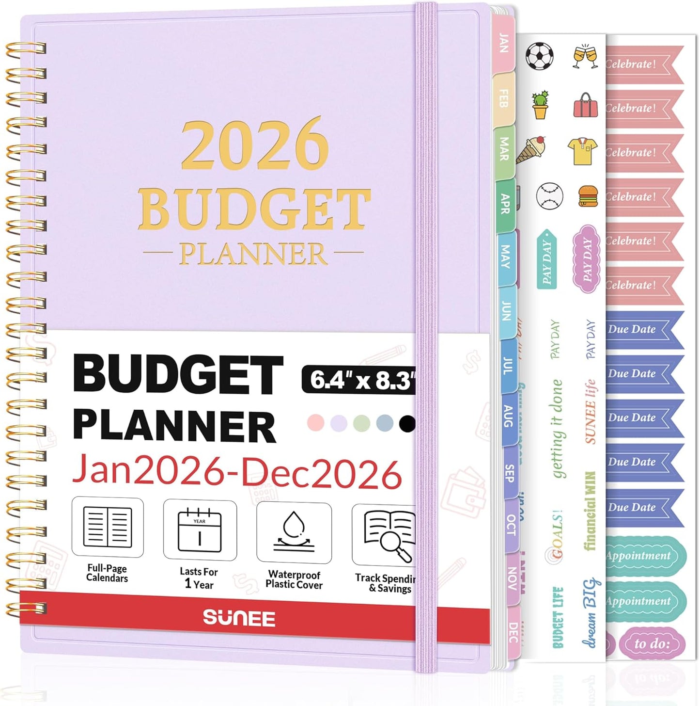 2026 Budget Planner - Monthly Budget Book from JAN 2026 - DEC 2026 with Expense Tracker Notebook, A5 Size (6.4" x 8.3") Bill Organizer & Finance Planner Account Book to Manage Your Finances, Purple