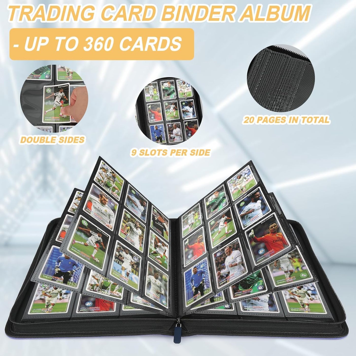 Trading Card Binder 9 Pocket, GERMUN PU Cover Card Binder for 360 Cards, Premium Trading Card Holder Folders, Double Sided Pocket Card Album for MTG, TCG (Blue)