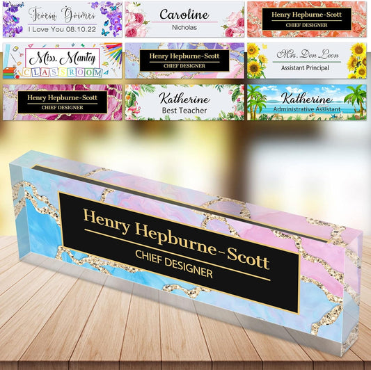 Desk Name Plate Personalized Custom Name Plaque Sign for Desks Office Customized Desk Plate Acrylic Block Decor Gift 8x2.5 inch