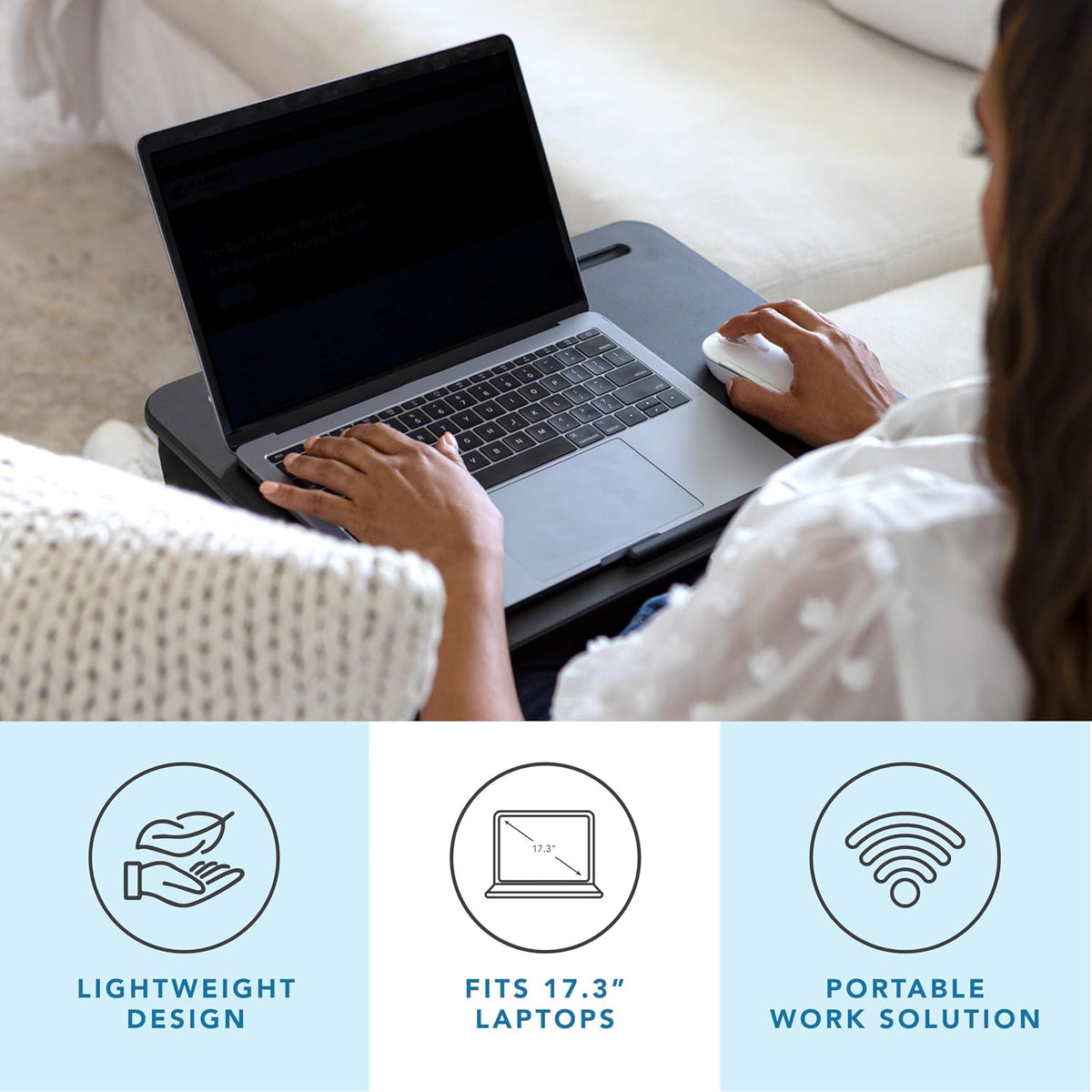 LAPGEAR Original Lap Desk – Large (17.9” x 13”) | Fits Up to 17.3” Laptops | Cushioned with Device Ledge, Pencil Tray & Handle | Portable & Lightweight | 12-Pack | Black – Style No. 45008