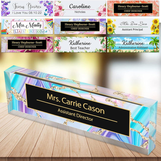 Desk Name Plate Personalized Custom Name Plaque sign for Desks Office Customized Desk Plate Acrylic Block Decor Gift 8x2.5 inch