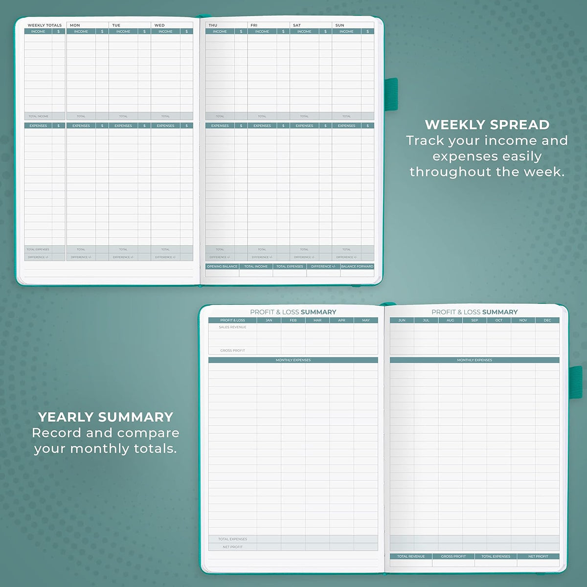 Clever Fox Income & Expense Tracker – Accounting & Bookkeeping Ledger Book for Small Business – 1-Year Record Notebook, A5 (Turquoise)