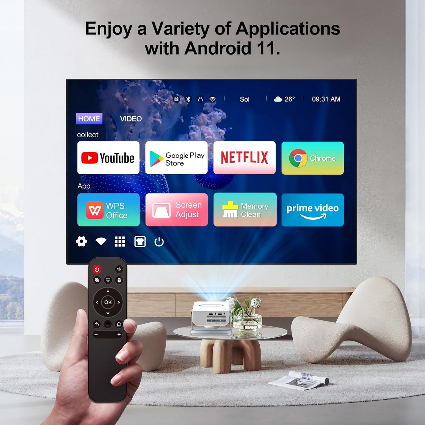 【NEW】Mini Projector with WiFi and Bluetooth,YouTube, Screen Mirroring and more. Full HD 1080P, Indoor/Outdoor Home Movie Projector by IOLIEO