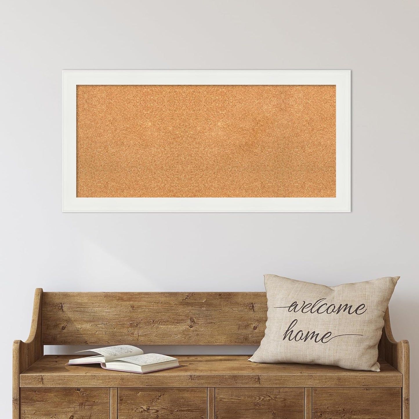 Amanti Art Natural Cork Board for Wall, 19x39 Vision Board with White Frame, Medium Corkboard Office Decor for Home Organization, Casual Corkboard Pinboard to Display Items for Home Organization in