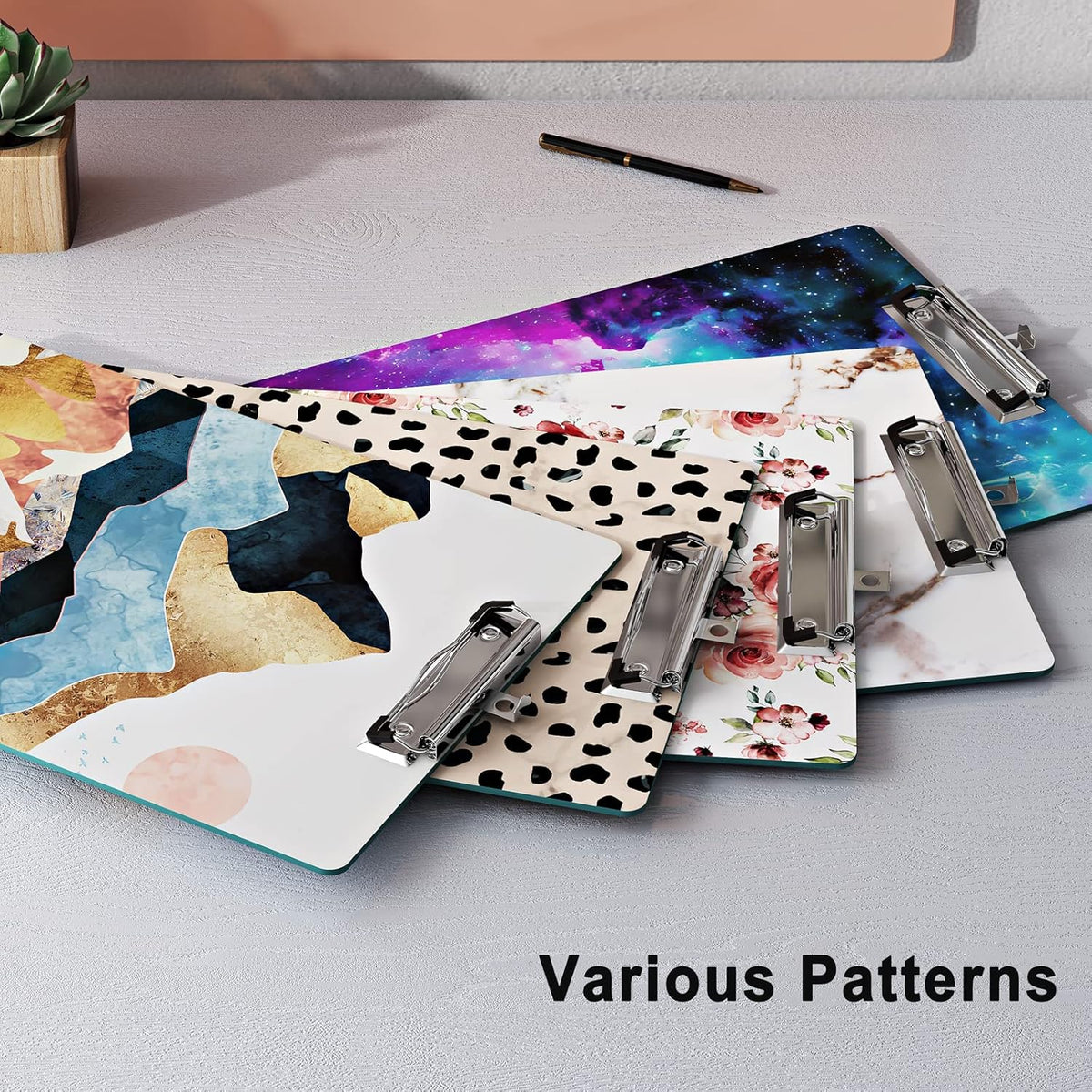 Cute Clipboard Wood Design Decorative A4 Letter Size Clip Boards for Classroom Office, Standard Size 9" x 12.5" with Low Profile Metal Clip - Abstract Scenery