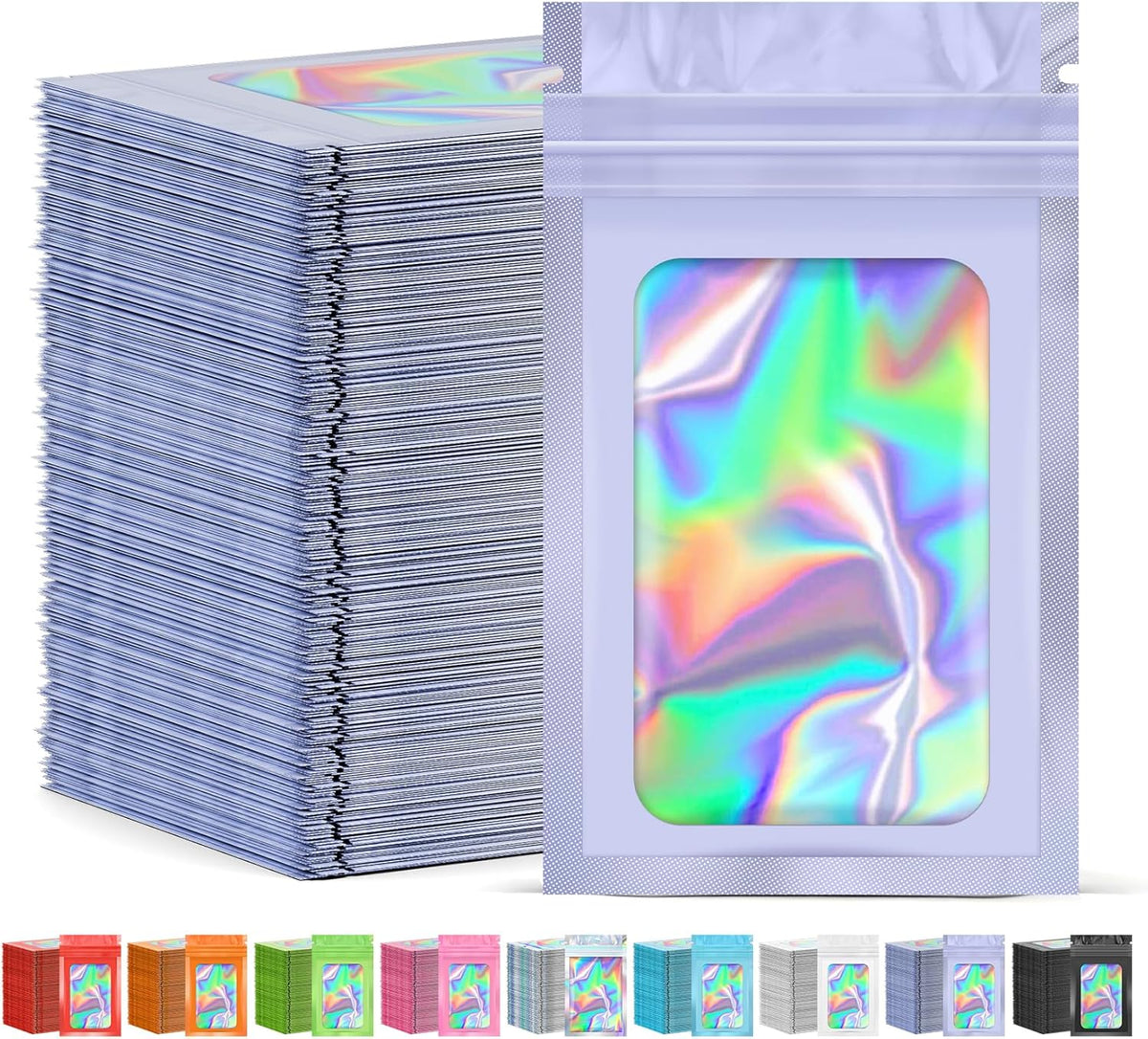 300 Pcs Mylar Bags, Smell Proof Bags Foil Pouch, Holographic Resealable Bags for Small Business, Candy Sample Jewelry Bag Sealable Packaging for Party Favor Food Storage ((2.8x3.9in-Purple)
