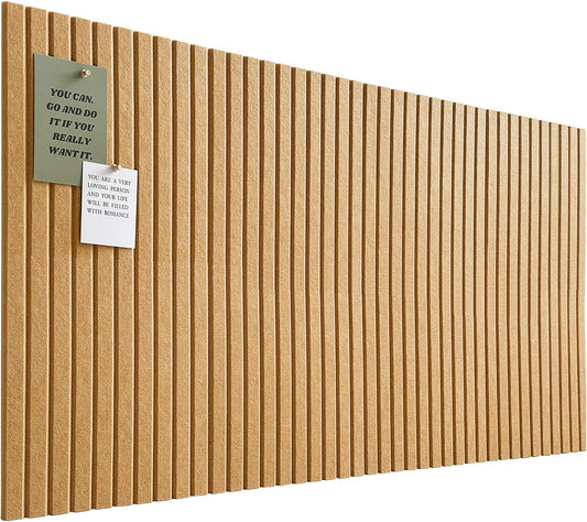 Large Cork Board for Office, 8 Pack Felt Wall Tiles with Slat Wall Paneling and Safe Removable Adhesive Tabs, Felt Bulletin Board Pin Board Cork Boards for Walls (Almond)