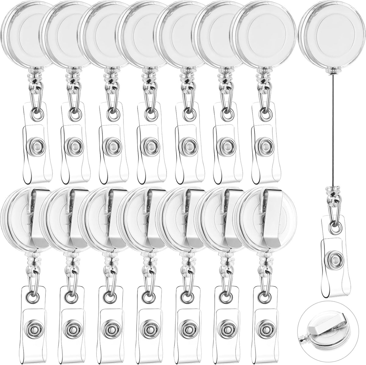 Zonon 100 Pieces Retractable Badge Reel Clips ID Card Holder Reel with Metal Belt Clip for Hanging Cards Key Chains, Name Badge Holders for Nurses Teachers Students(Clear)