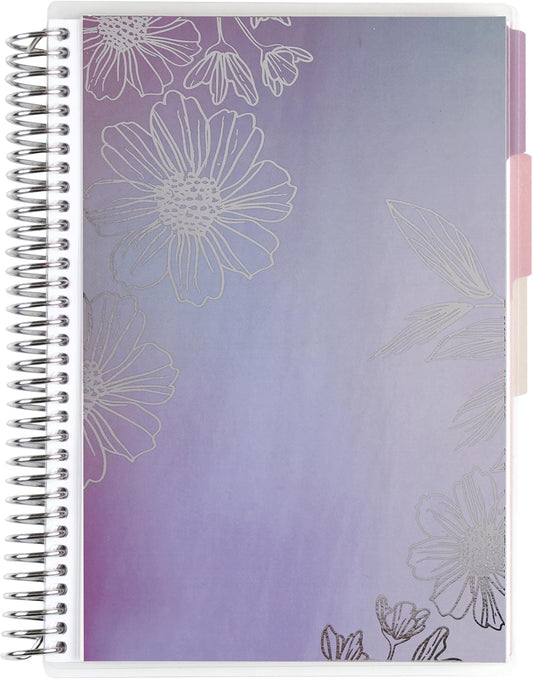 Erin Condren A5 Spiral Bound Self Care Journal Metallic Blooms. Daily Self-Care Reflection Pages. Weekly, Monthly & Quarterly Reflection. Monthly Tracker Pages. 3 Tabs. Sticker Sheet Included