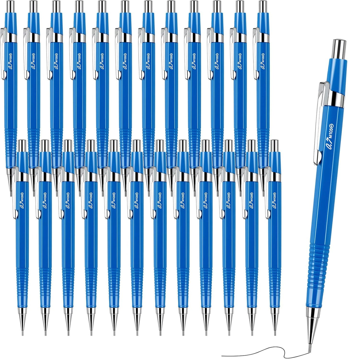 Gueevin 24 Pcs Mechanical Pencil Metal Penpoint Mechanical Pencil Retractable Automatic Drafting Pencils Refills for Writing Drawing Signature (0.7mm,Blue)