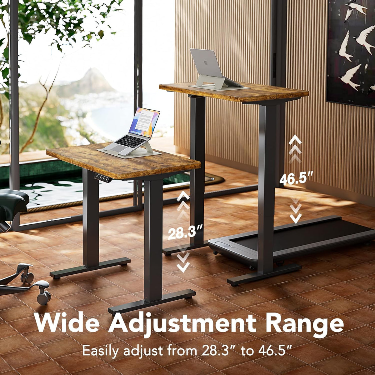 HUANUO 55 x 28 inch Electric Standing Desk Adjustable Height, 4 Memory Height Settings, Sit Stand Up Desk for Home Office & Computer Workstation, Rustic Brown