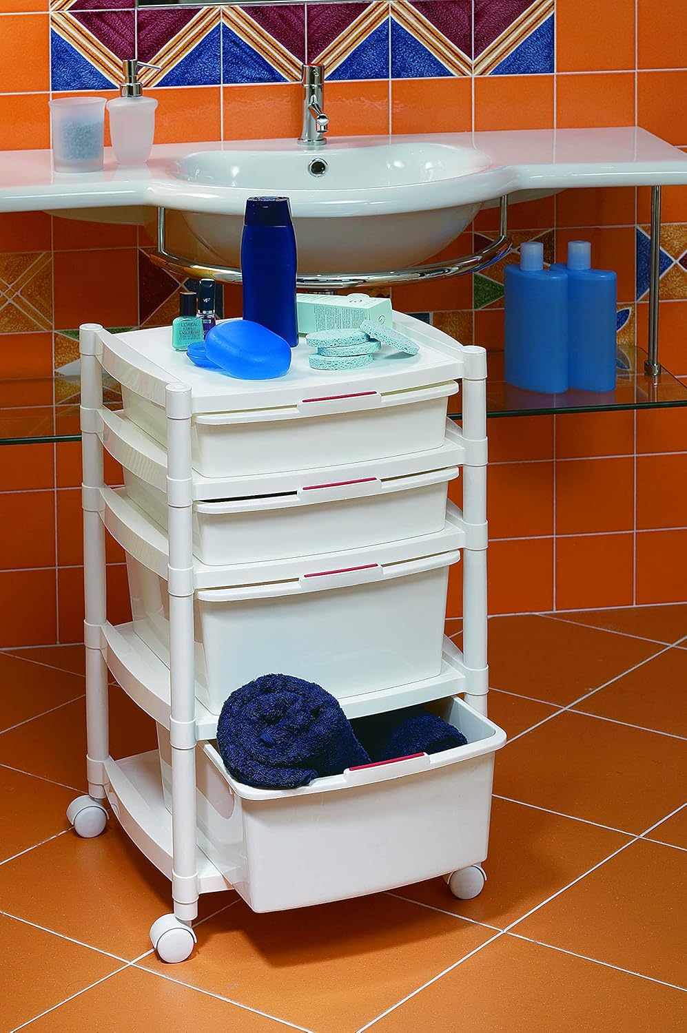 Multipurpose Mobile Rolling Drawer Organizer Cart with Four Drawers for Storage and Organization for Art, Craft, School, Office, Home, Beauty Salon, Bathroom or Kitchen White