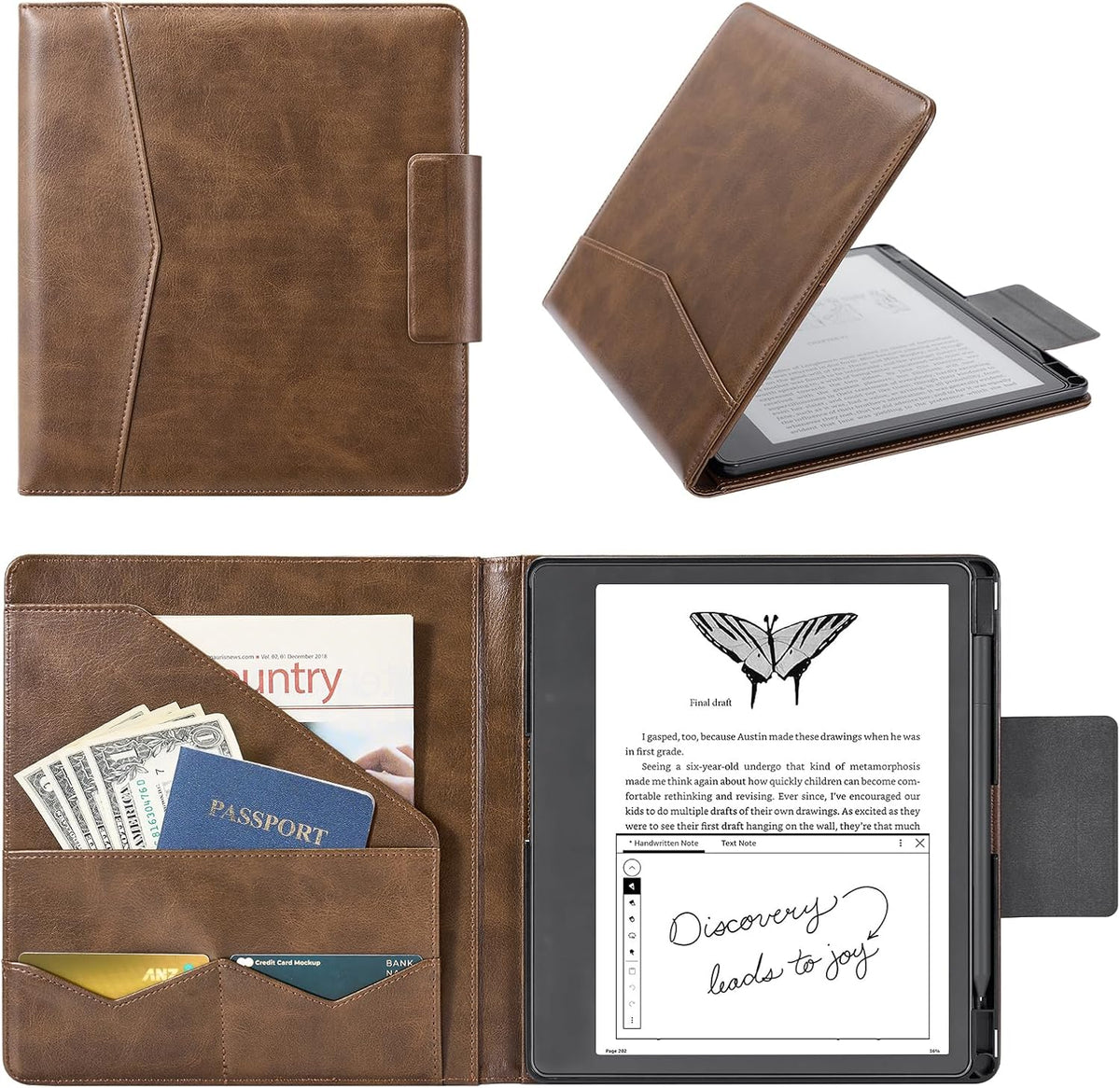 CoBak Premium PU Leather Case for Kindle Scribe 10.2", TouchPad D10, Boox Note Air 5, Folio Cover with Pen Holder, Auto Sleep/Wake, Card Slots & File Folders for Business, Not for Remarkable