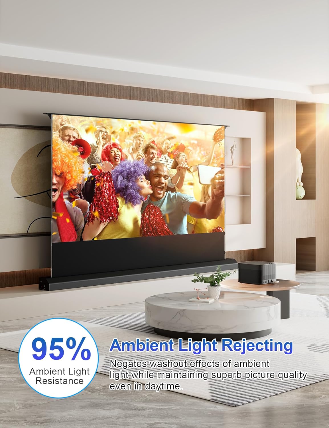 IN&VI Fresnel Motorized Floor Rising Projector Screen for Long/Standard Projector,Motorized Projector Screen 4K/8K Ultra HD 3D Active,ALR Movie Screen for Home Theater,95% Ambient Light Rejecting