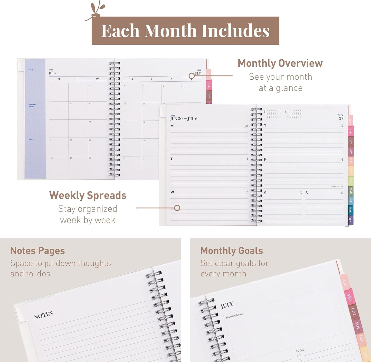 Rileys Academic Planner 2025-2026, Daily, Weekly & Monthly Planner, July 2025 - June 2026, Student Notes Pages, Twin-Wire Binding, Weekly Agenda for School & Work (8 x 6-Inches, Blue, Typographic)