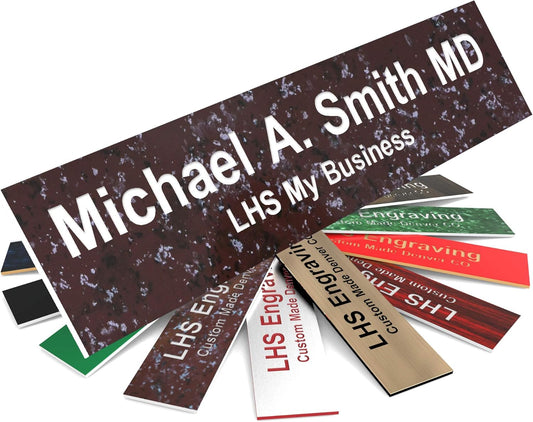 Engraved Name Plates for Door Sign Personalized Cranberry Marble Pattern Plastic Plaque with White Letters - Made in USA 2x6 S5