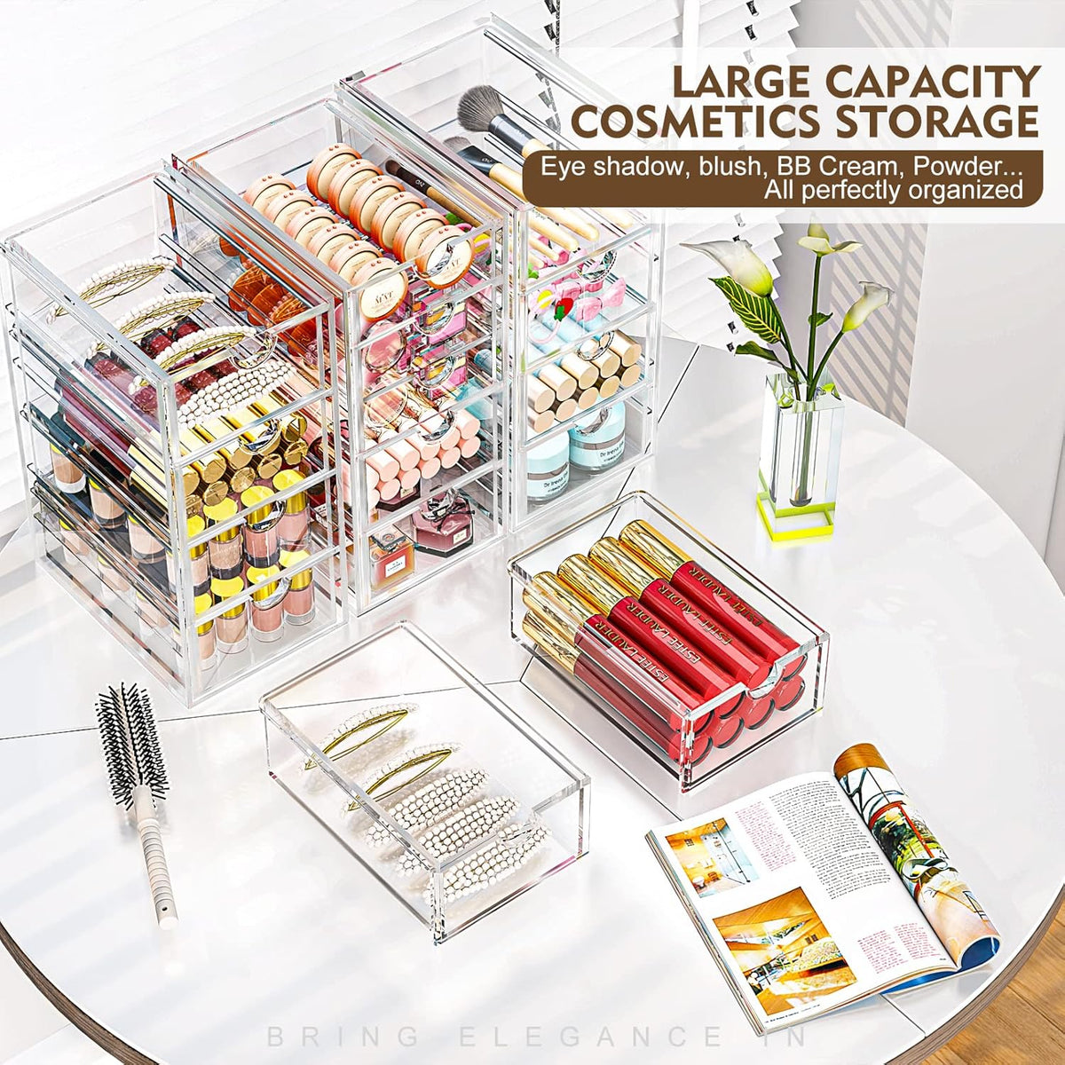 Acrylic Makeup Organizer with 19 Drawers, 4 Pack Clear Storage Drawers, Bathroom Makeup Organizer for Palettes, Cosmetic, and Beauty Supplies,Ideal for Vanity, Cabinet,Desk Organization