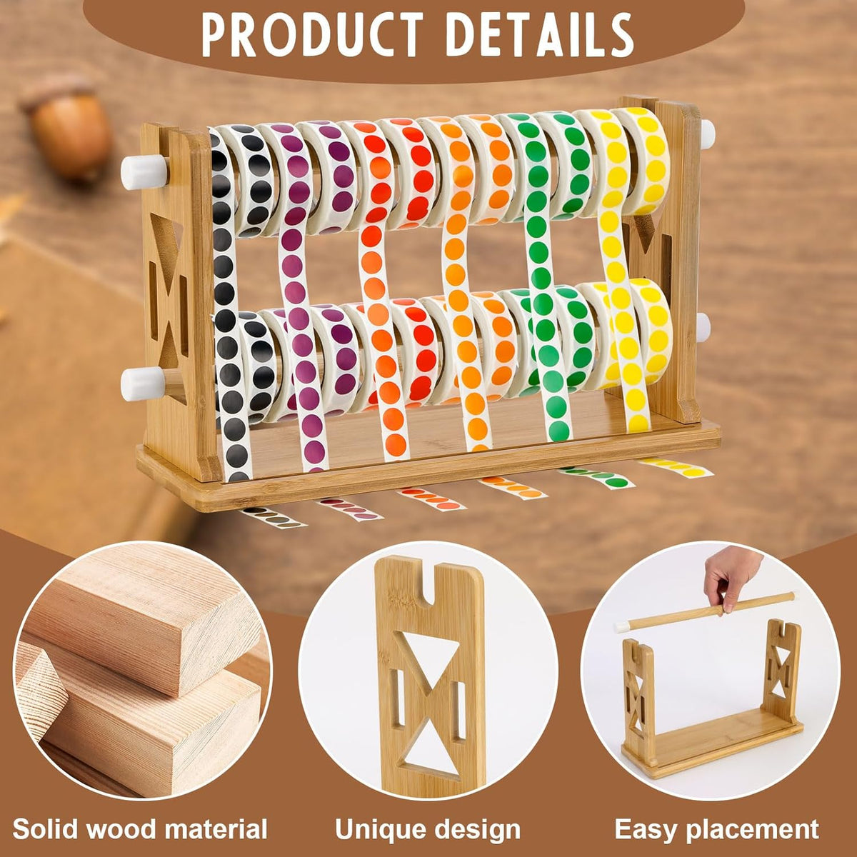 Wooden Label Dispenser Label Roll Holder Dispenser 13x4.5x8 inch Label Sticker Holder Organizer Sticker Roll Dispenser Label Stand for Label Rolls Table Home Office(Not Contain Label Tape)