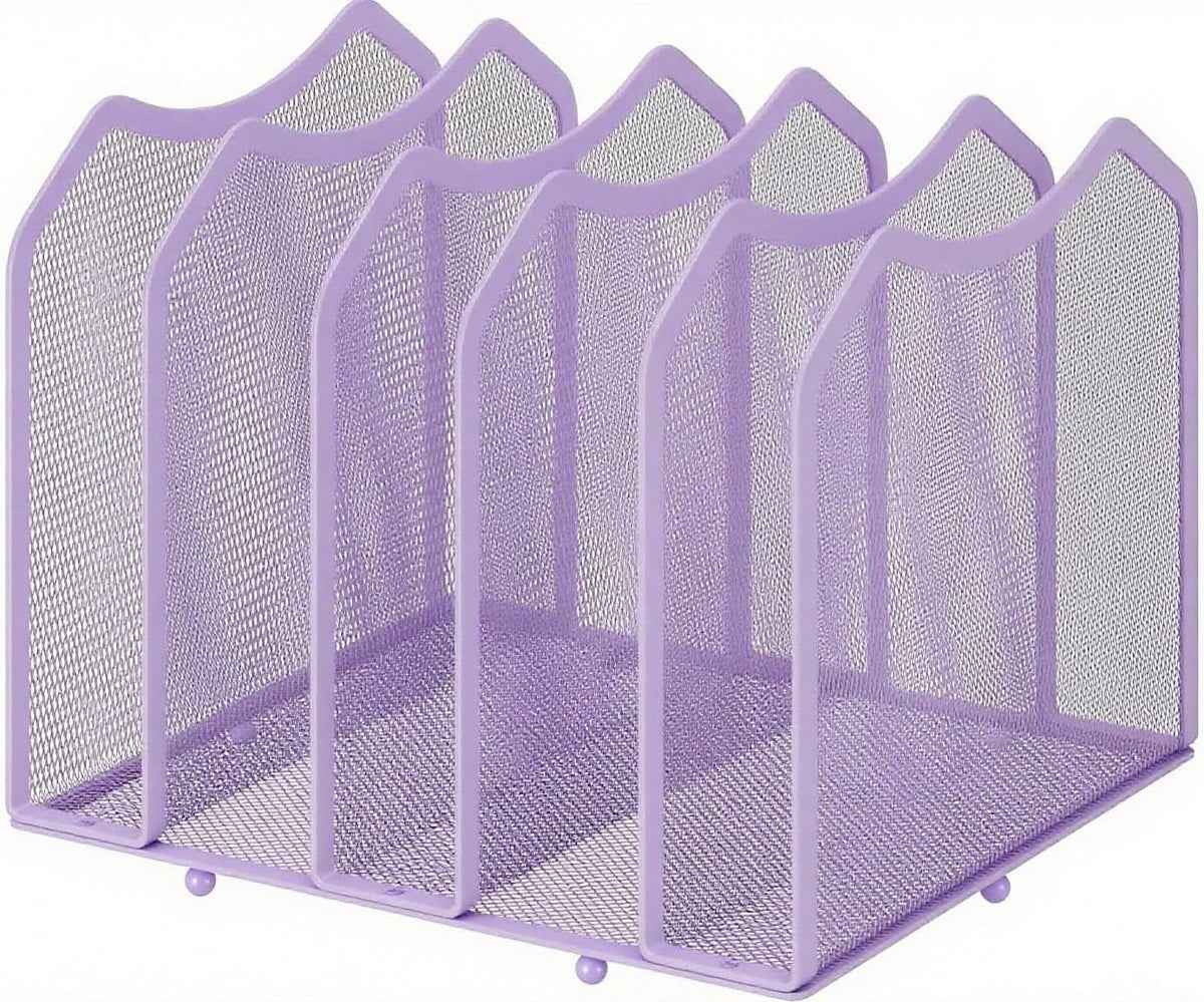Simple Trending Mesh Desktop File Sorter Organizer, 5-Section Bookshelf for Desk Home Office, Purple