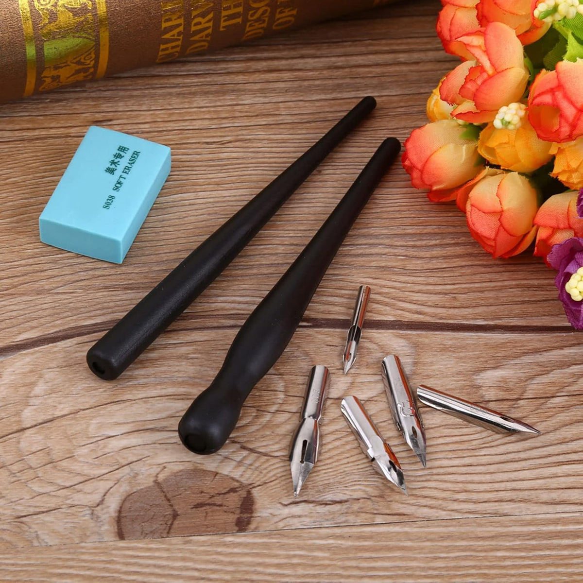 Dip Pen Set With 2 Manga Pen Nib Holder and 5 Dip Pen Nibs, Cartoon Comic Dip Pen Set, Drawing Comic Pen Nib With Drawing Eraser