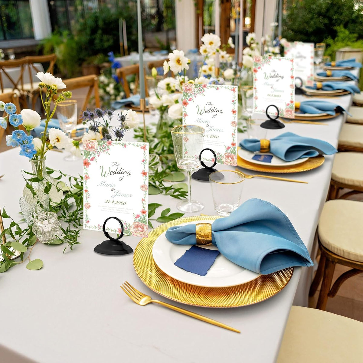24 Pcs Table Number Holders Metal Place Card Holders Table Number Stands Tabletop Menu Sign Stands for Wedding Restaurant Recipe Banquet Birthday(Black)