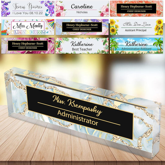 Desk Name Plate Personalized Custom Name Plaque sign for Desks Office Customized Desk Plate Acrylic Block Decor Gift 8x2.5 inch