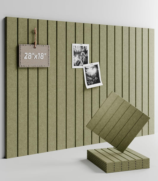 Felt Bulletin Board Tiles -28"x18" with 40 Adhesive Tabs, Cork Board Alternative for Office Decor, Push Pin Board Wall Organizer 6-Pack (Olive Green)