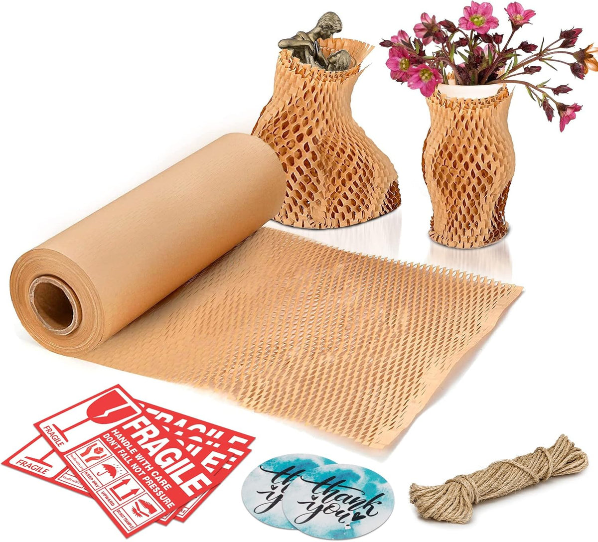 Brown Honeycomb Packing Paper for Moving Breakables, 15 Inch x 100 Feet. Fragile Shipping Supplies. Perforated Packing Materials for Fragile Items. Moving Paper Wrap. Eco Friendly Packaging