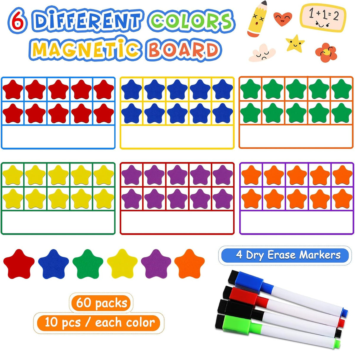 LOOIKOOS Magnetic Ten-Frame Set,Math Manipulative Games for Kids Number Counting Games,Montessori Educational Toy for Kindergarten Preschool 3 4 5 Year Old